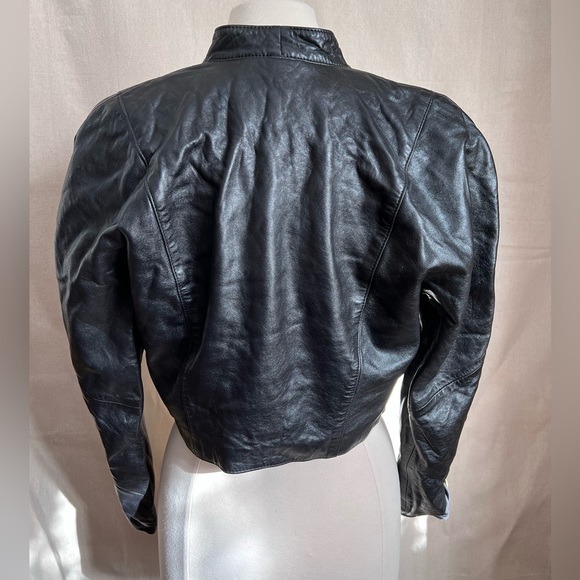Vintage Mondi 80s Black Leather Jacket & Shorts Set – Gold Buttons, Size 38/36 - Picture 8 of 16